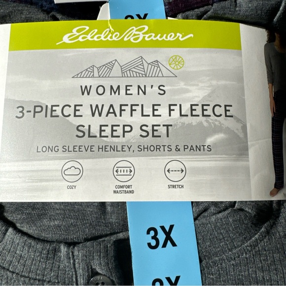 Eddie Bauer Ladies 3 Pc. Sleep Set Waffle Fleece RED PLAID 3XL - Picture 3 of 8